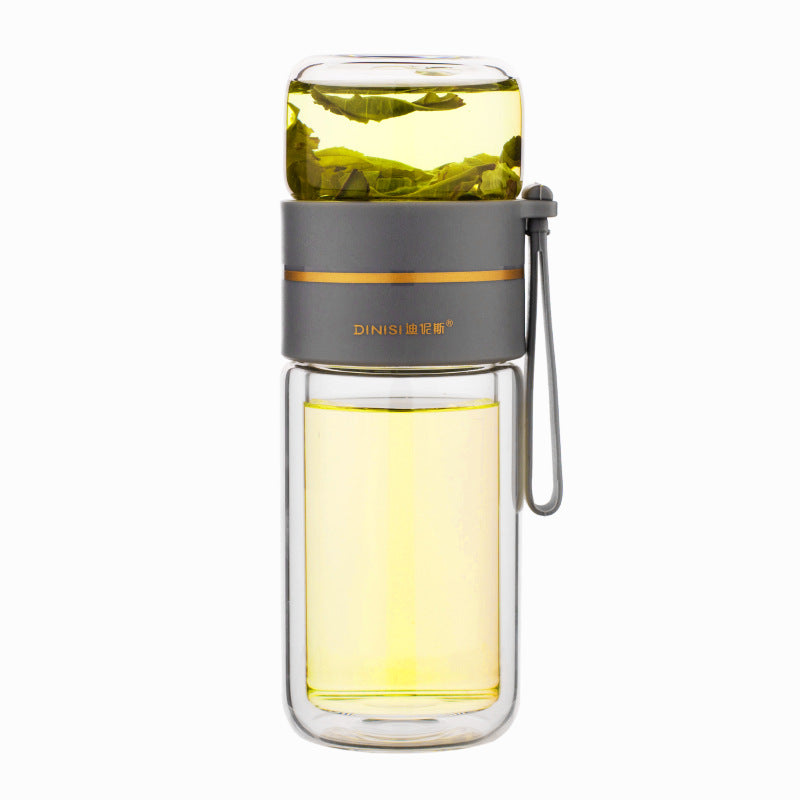 Nice Glass Water Bottle With Tea Infuser Filter Tea Separation Double Wall Glass Bottle Leakproof Water Bottle
