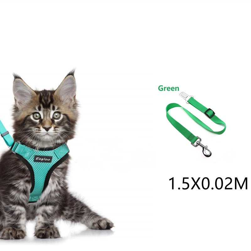 Toll Escape Proof Cat Vest Harness And Car Seat Belt Adapter Adjustable Reflective Cat Harness Soft Mesh Harness For Kitten Puppy
