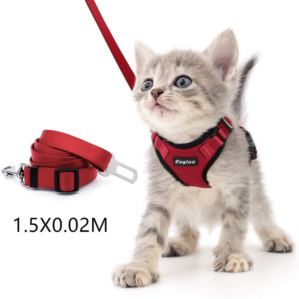 Toll Escape Proof Cat Vest Harness And Car Seat Belt Adapter Adjustable Reflective Cat Harness Soft Mesh Harness For Kitten Puppy