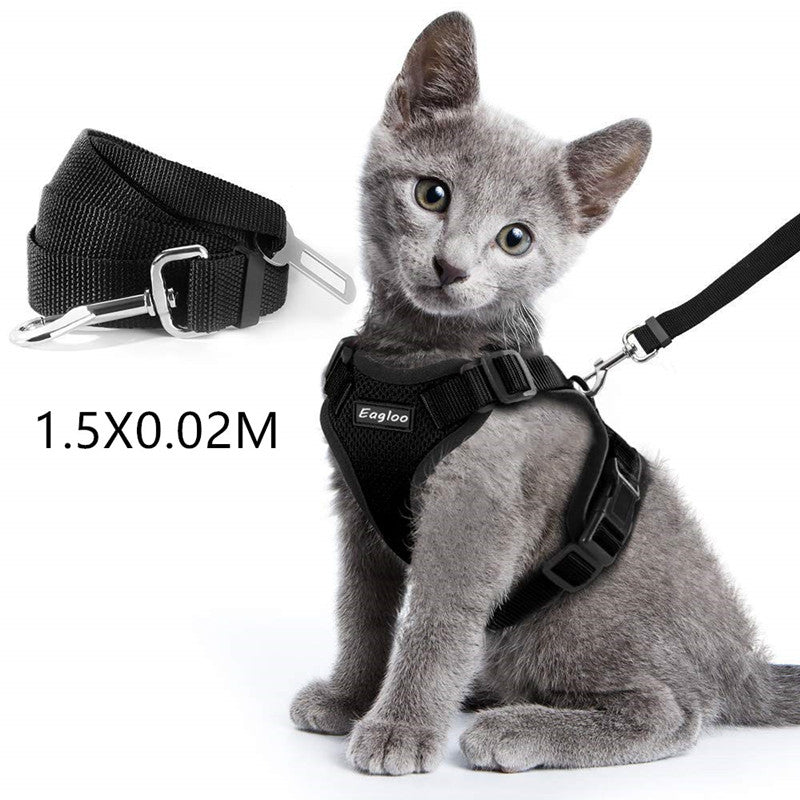 Toll Escape Proof Cat Vest Harness And Car Seat Belt Adapter Adjustable Reflective Cat Harness Soft Mesh Harness For Kitten Puppy