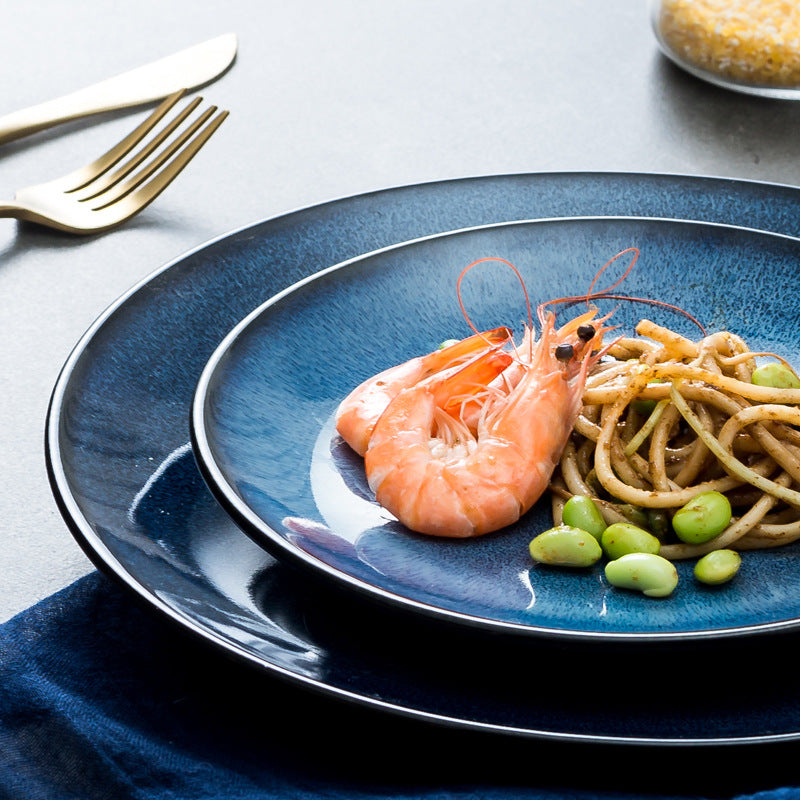 Elegante European-Style Ceramic Plate, Western Plate, Steak Plate, Disc Cake Plate, Pasta Plate, Breakfast Plate, Kiln Change Plate, Underglaze Tableware