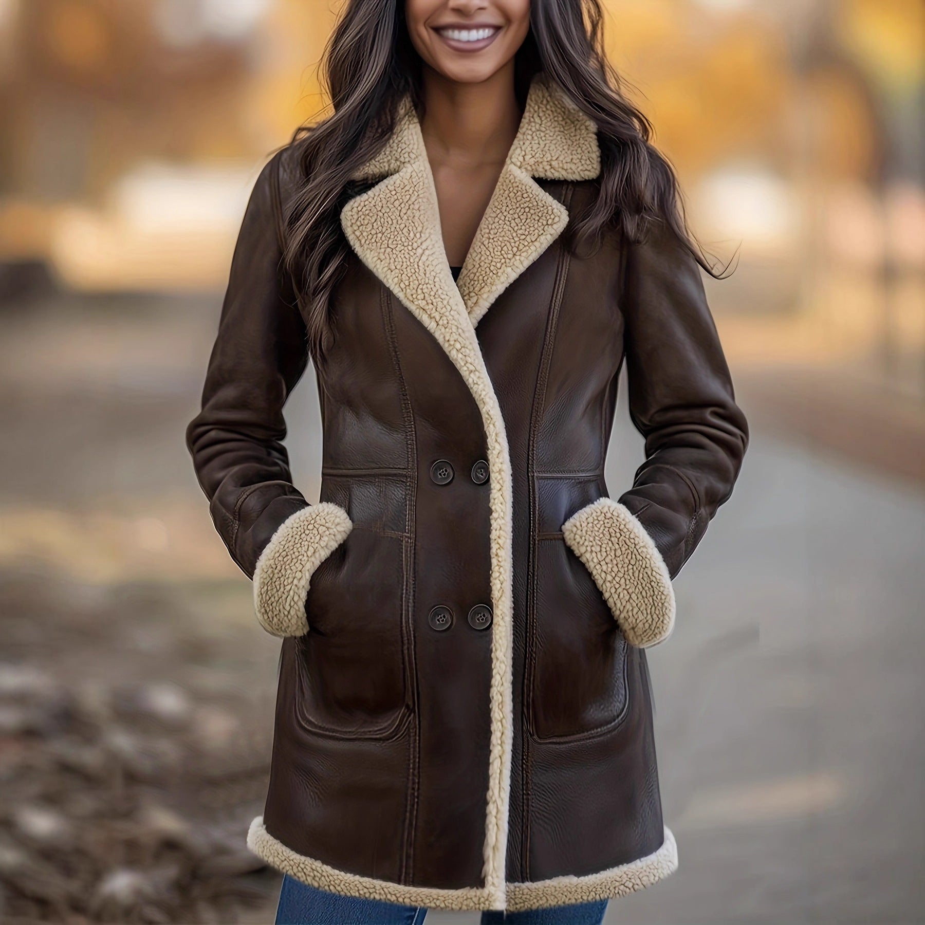 Double-Breasted Leather Coat