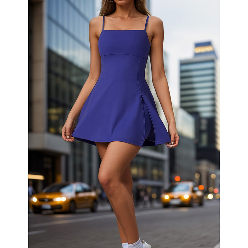 Womens Spaghetti Strap Tennis Dress With Shorts Workout Side Slit Active Golf Dresses