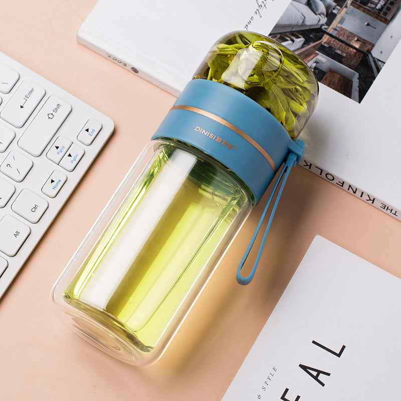 Nice Glass Water Bottle With Tea Infuser Filter Tea Separation Double Wall Glass Bottle Leakproof Water Bottle