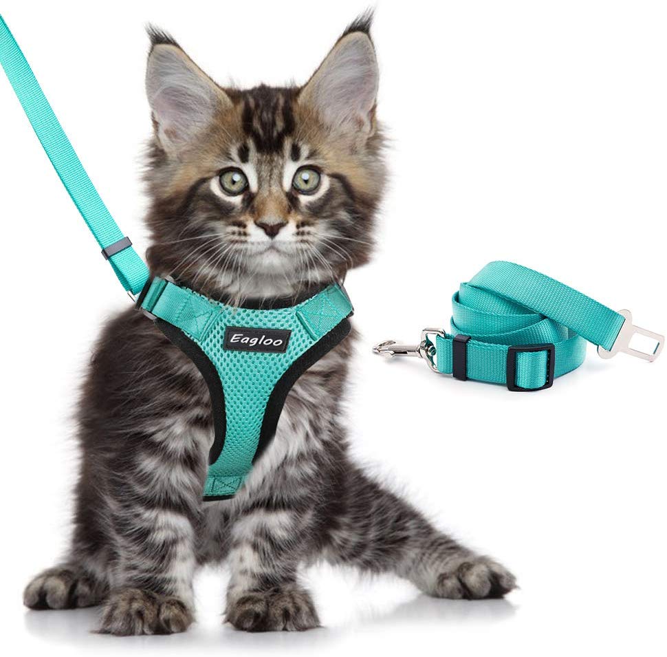 Toll Escape Proof Cat Vest Harness And Car Seat Belt Adapter Adjustable Reflective Cat Harness Soft Mesh Harness For Kitten Puppy