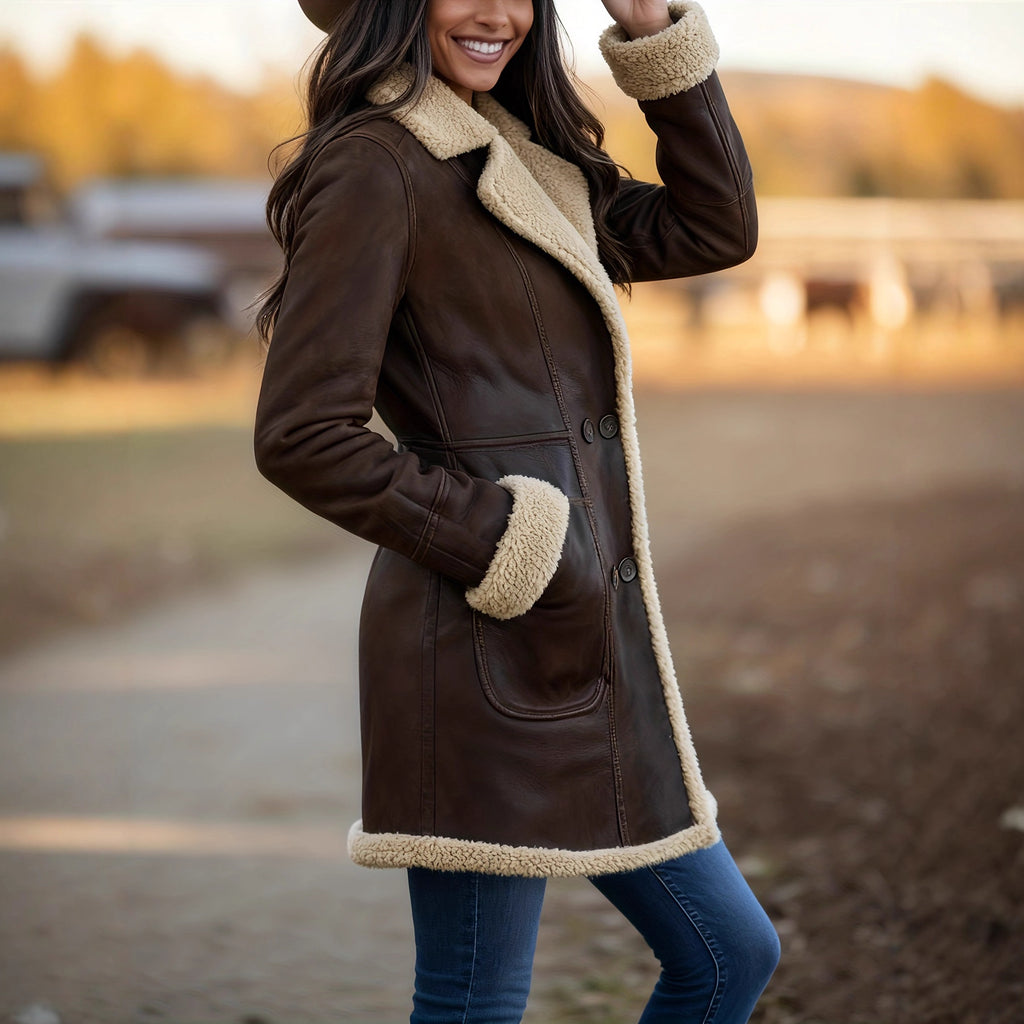 Double-Breasted Leather Coat