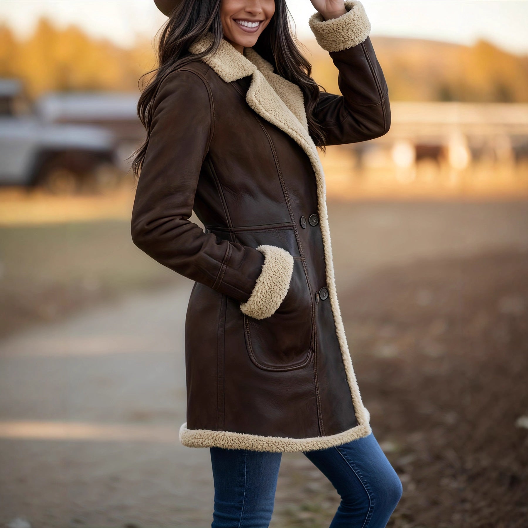Double-Breasted Leather Coat