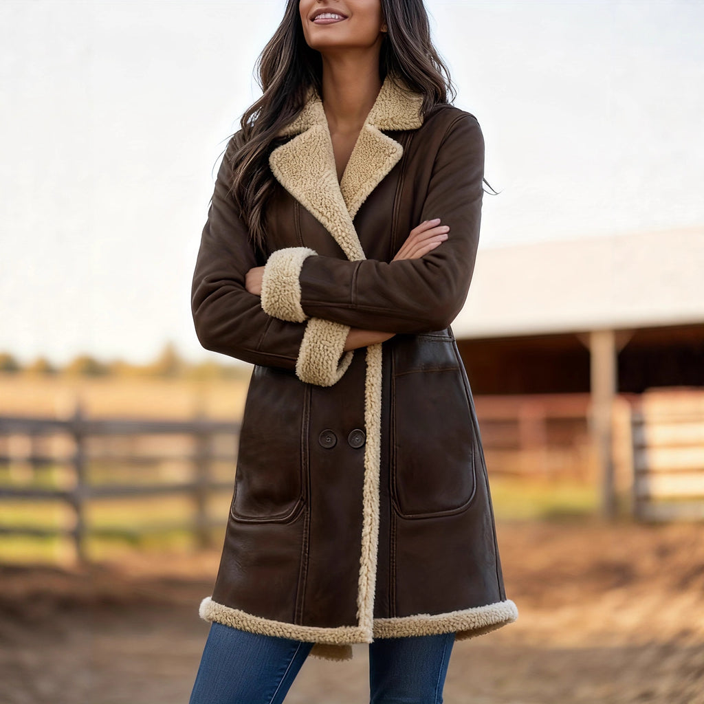 Double-Breasted Leather Coat