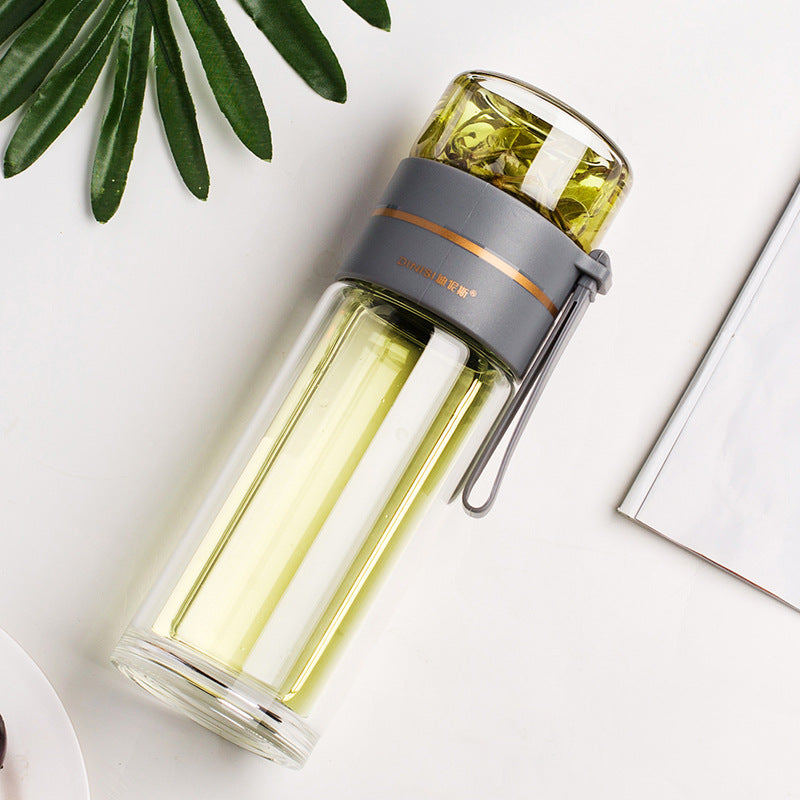 Nice Glass Water Bottle With Tea Infuser Filter Tea Separation Double Wall Glass Bottle Leakproof Water Bottle