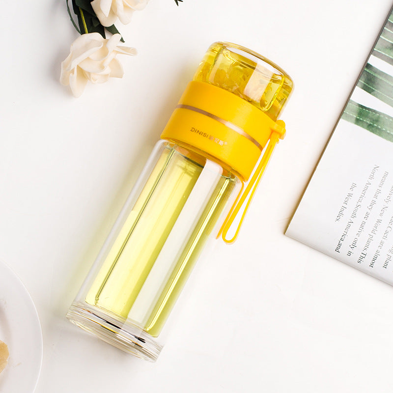 Nice Glass Water Bottle With Tea Infuser Filter Tea Separation Double Wall Glass Bottle Leakproof Water Bottle
